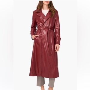 Halogen Maroon Leather Trench Coat